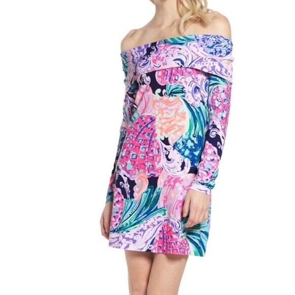 Lilly Pulitzer Dresses & Skirts - Lilly Pulitzer Off Shoulder All That She Wants Trisha Mini Dress Size Medium
